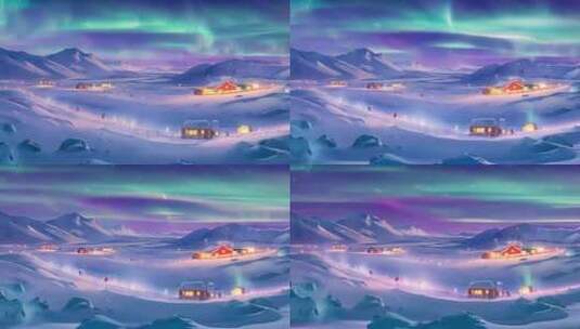 雪地北极极光动画高清在线视频素材下载