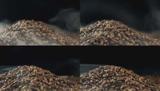 烘焙咖啡豆冒着蒸汽高清在线视频素材下载