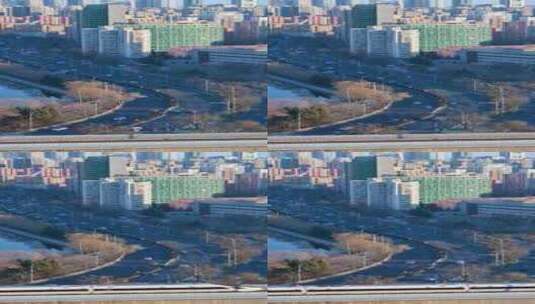 冬季北京国贸CBD城市天际线与车流高清在线视频素材下载