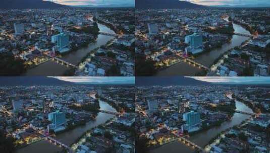 航拍泰国清迈湄平河新城城市建筑风光高清在线视频素材下载