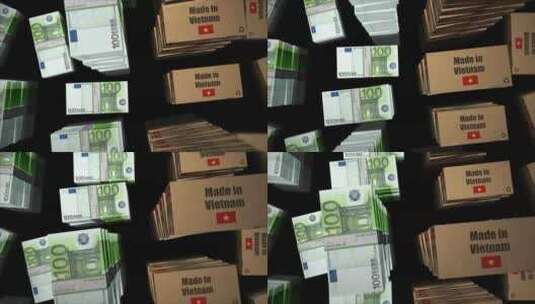 越南制造的盒子，带有欧洲钱袋环3d高清在线视频素材下载
