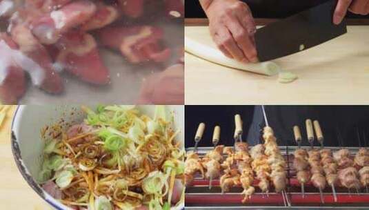 中国家庭电炉烤鸡杂串制作过程高清在线视频素材下载