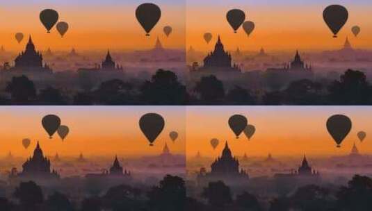 缅甸巴甘的热气球背景高清在线视频素材下载