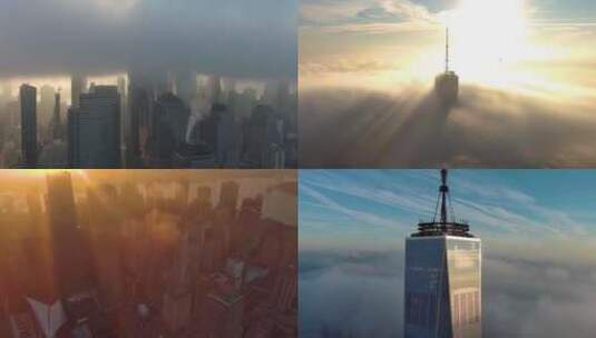 航拍云中的世界贸易中心一号自由塔摩天大楼高清在线视频素材下载