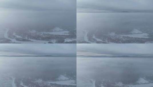 穿越冻雾鸟瞰银色山林高清在线视频素材下载