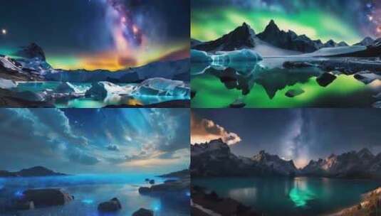 唯美壮观星空大自然冰山极光视频高清在线视频素材下载