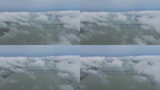 低空云雾下的九江长江大桥航拍视频高清在线视频素材下载