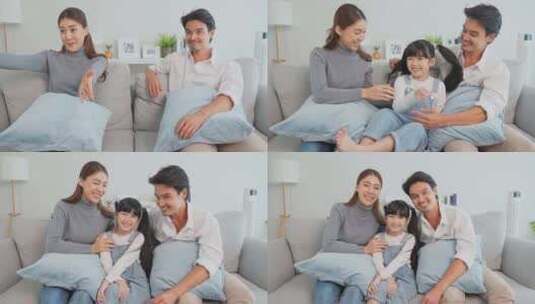 亚洲幸福家庭的肖像享受和孩子一起在家里度高清在线视频素材下载