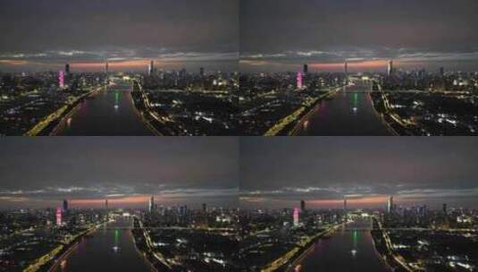 航拍广州珠江新城夜景大景高清在线视频素材下载