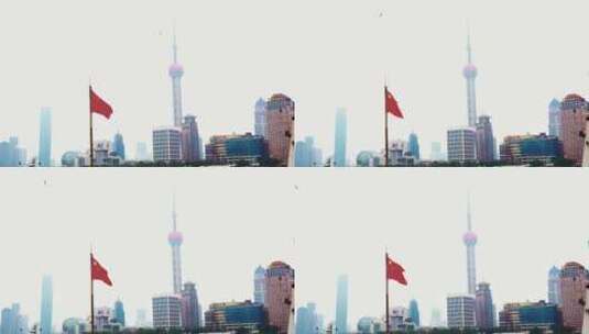 秋天雨雾中的上海外滩（4K)高清在线视频素材下载
