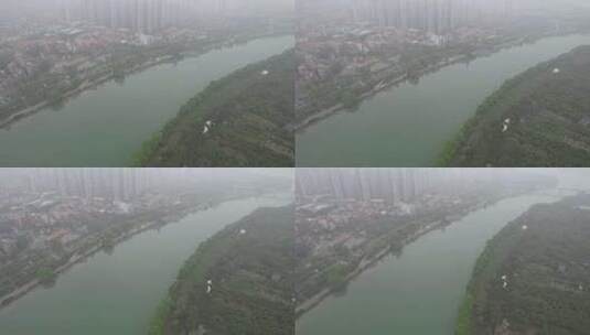 阴雨绵绵的广东东江流域航拍高清在线视频素材下载