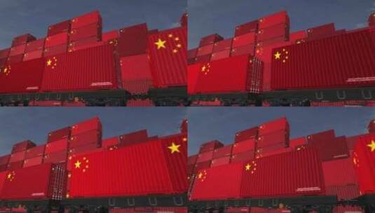 中国出口集装箱货运列车车厢回路高清在线视频素材下载