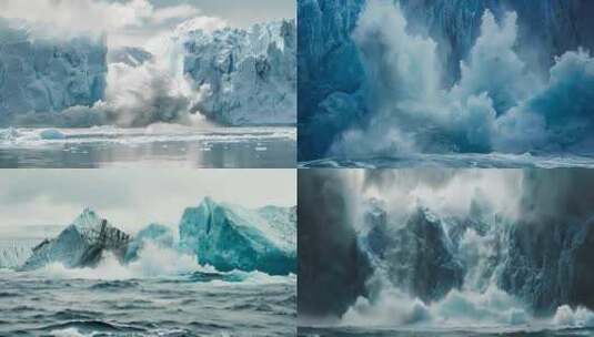 冰裂崩塌 全球气候变暖 冰川融化高清在线视频素材下载