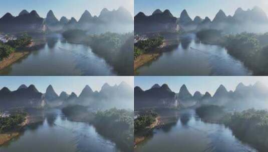 桂林山水日出丁达尔光线高清在线视频素材下载