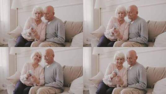 使用温度枪的老年夫妇高清在线视频素材下载