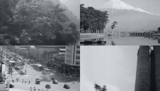 30年代日本东京富士山城市发电厂烟筒街景高清在线视频素材下载