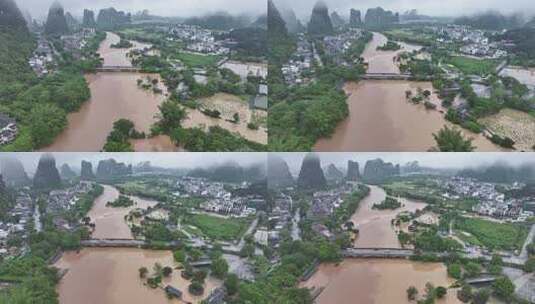 桂林夏季暴雨洪水航拍高清在线视频素材下载