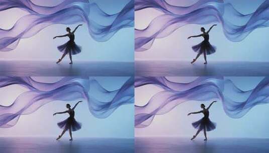 芭蕾舞舞者舞动飘逸绸带高清在线视频素材下载