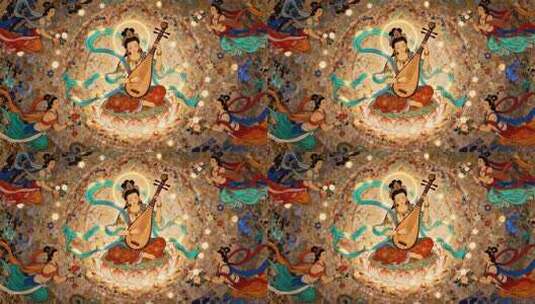 古风敦煌飞天演奏壁画素材高清在线视频素材下载