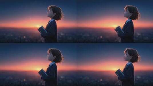 少女眺望日落思考未来高清在线视频素材下载
