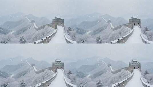 长城雪景全景高清在线视频素材下载