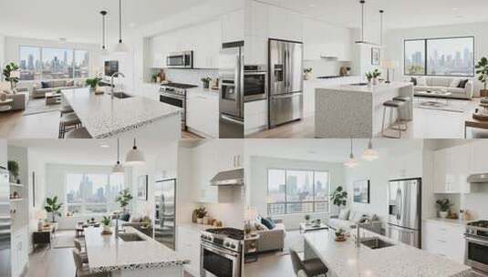 现代风格开放式厨房与客厅素材高清在线视频素材下载