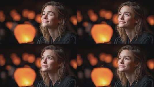 女子在灯光下展望未来梦想高清在线视频素材下载