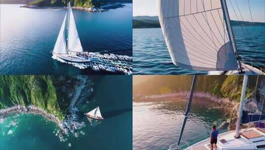 海岛游艇度假帆船橡皮艇高清在线视频素材下载