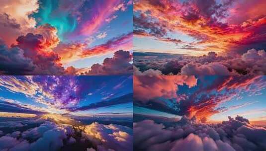 七彩祥云彩云天空美景合集高清在线视频素材下载