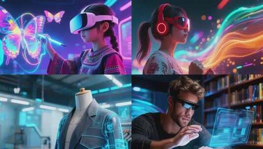 戴耳机眼镜女孩动感光影素材高清在线视频素材下载