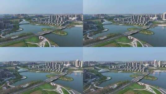 杭州钱塘区大江东城市风光航拍高清在线视频素材下载