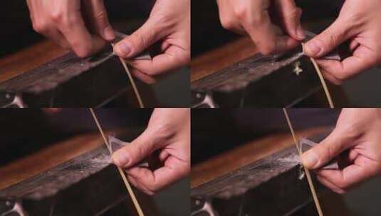 竹编手艺人对竹篾条进行刮篾处理传统手工艺高清在线视频素材下载