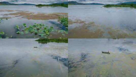 大理洱海夏季湖面清理打捞船高清在线视频素材下载