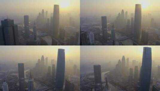 雾霾掩盖下的天津清晨高清在线视频素材下载