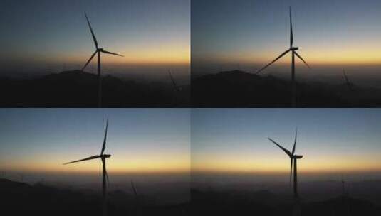 早晨日出前航拍风电场美景高清在线视频素材下载