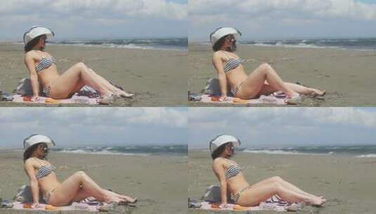 海滩上的漂亮女人高清在线视频素材下载
