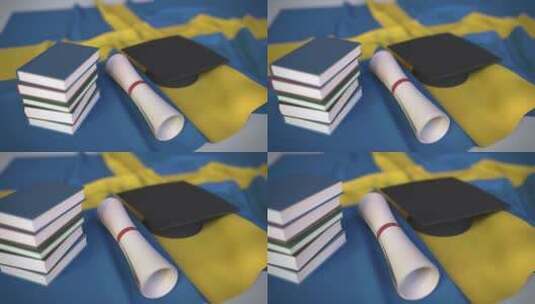 瑞典国旗毕业帽和文凭高清在线视频素材下载