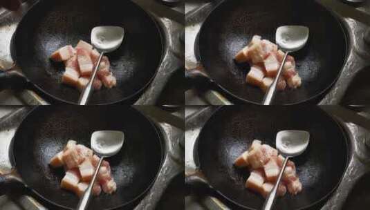 实拍 厨房 美食 制作 猪肉 油炸高清在线视频素材下载