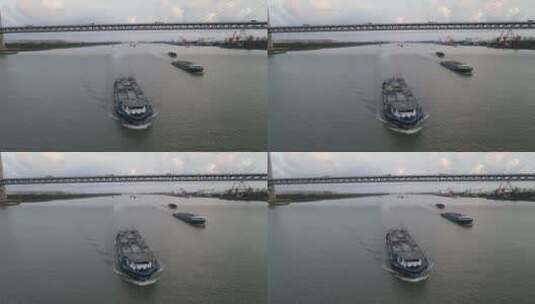 上海黄浦江货船4K航拍高清在线视频素材下载