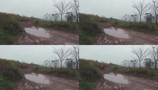 农村视频云南农村泥泞坑洼不平的土路高清在线视频素材下载