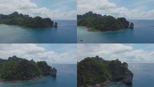泰国旅游视频泰国普吉岛蓝色海水游艇礁石高清在线视频素材下载
