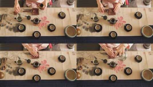 茶艺师在案上沏茶高清在线视频素材下载
