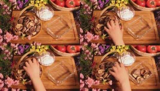 面粉饭盒清洗香菇的方法高清在线视频素材下载