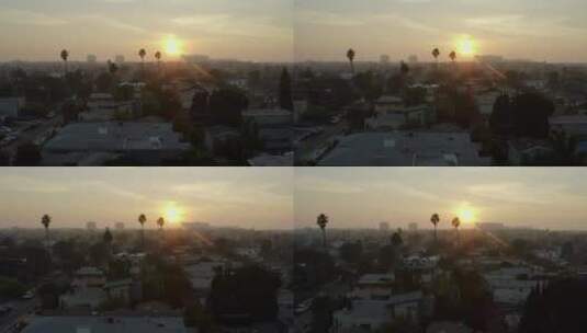日落时分飞越加利福尼亚州威尼斯上空高清在线视频素材下载