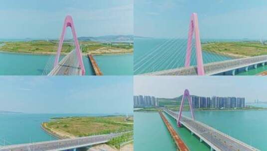 环绕航拍漳州港双鱼岛海岸线大桥高清在线视频素材下载