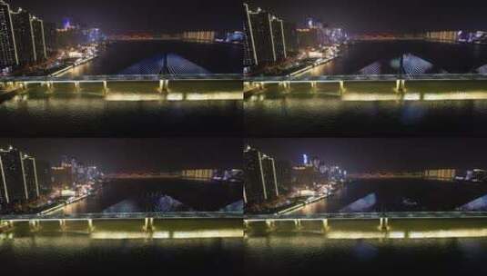 吊索桥烟花灯光秀-银盆岭大桥高清在线视频素材下载