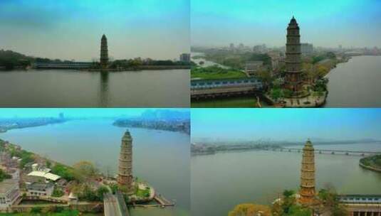 城市河流和高塔建筑高清在线视频素材下载