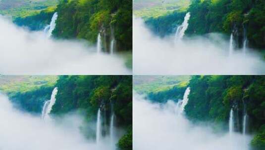 马岭河峡谷瀑布延时拍摄雾气腾飞实拍4k画面高清在线视频素材下载
