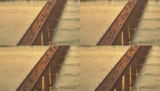 武汉长江大桥，长焦俯视环绕镜头高清在线视频素材下载