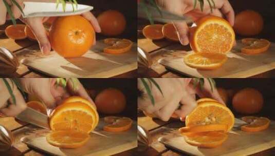 案板上被切片的橙子高清在线视频素材下载